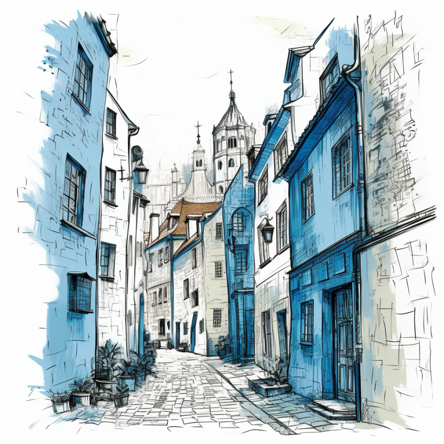 Blue European street scene representing international coverage