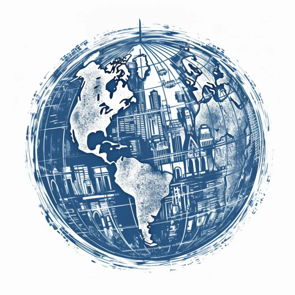 Globe illustration showing global coverage