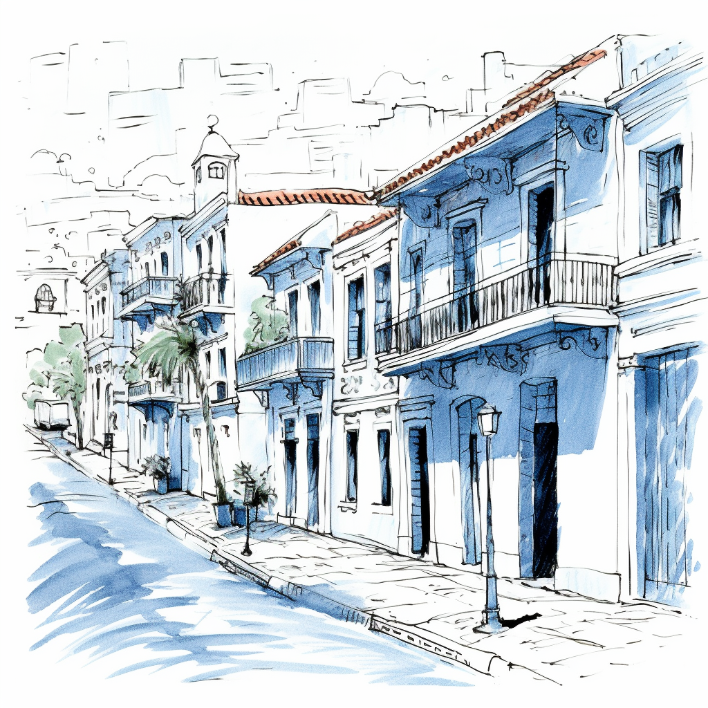 A blue street scene in Puerto Rico